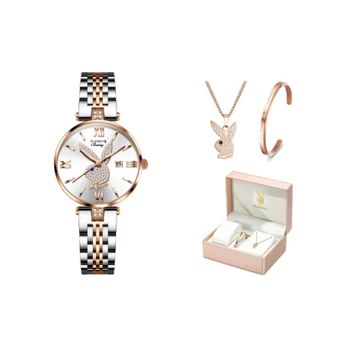 Playboy Маленький Круглый Часы Кварцевый Механизм Ремешок из Нержавеющей Стали Часы Женские Часы Белый Циферблат