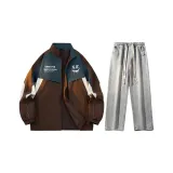 Комплект одежды (Кофейная куртка + Светло-синие джинсы с эффектом умытого)