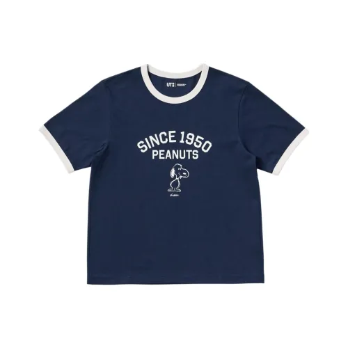 UNIQLO X PEANUTS Коллаборация T-рубашка Женская Темно-синий