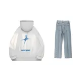 Set (White Top + Blue Mud Jeans)  
Комплект (Белый Топ + Синие Джинсы с Эффектом Грязи)