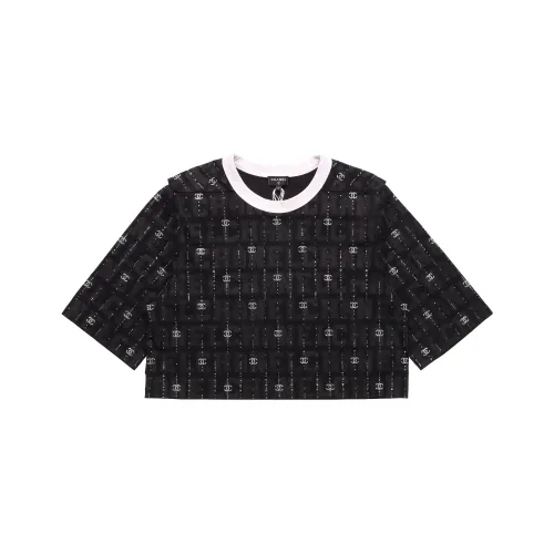 CHANEL Черно-серебристые Женские Короткие Топы