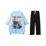 Комплект (светло-синий топ+черные брюки)