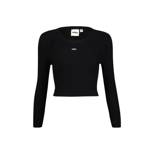 Guuka Длинный рукав T-рубашка Женская Черная