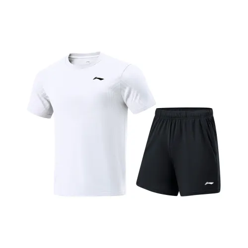 Лайнер Повседневная Спортивная Одежда Унисекс Белая Короткая Рубашка с Длинными Рукавами + Черные Шорты