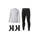 Трехкомпонентный комплект (Белая длинная рубашка с длинным рукавом + Черные штаны + 2 пары черных баскетбольных носков)