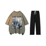 Комплект (тауповый топ+черные брюки)