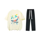 Комплект одежды (Абрикосовый топ + Черные повседневные штаны)