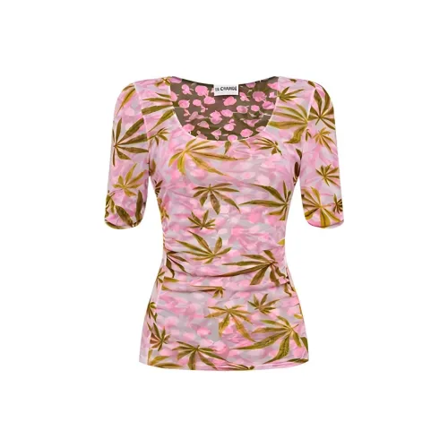 DVF Diane Von Furstenberg Растение Узор Полный принт Круглый вырез Короткий рукав Т-рубашка Женская Розовая