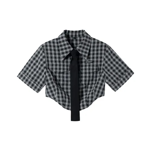 ITIB Серый черный клетчатый женские короткие топы