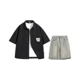 Set (Black Top + Light Blue Denim Pants)  
Комплект (Черный топ + Светло-синие джинсовые штаны)