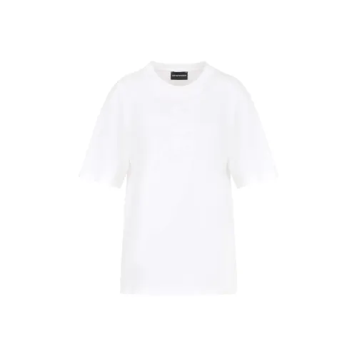 EMPORIO ARMANI Однотонный Логотип Блестки Вышивка Круглый вырез Короткий рукав Т-рубашка Т-рубашка Женская Белая