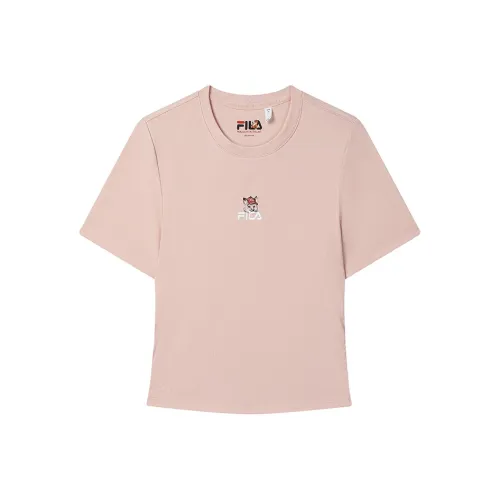 FILA ORIGINALE Трикотажная ткань Короткий рукав Рубашка Женская Глубокий розовый