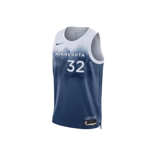 Nike Dri Fit Баскетбольная Джерси Городская Edition 2023 24 Minnesota Timberwolves Karl Anthony Towns Размер 32 Мужской Синий