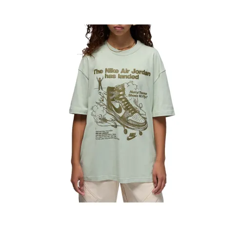 Джордан SS25 Рукав с оборванным плечом T-рубашка Женская Зеленая