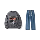 Set (Light Gray Top + Dark Blue Pants)  
Комплект (Светло-серый топ + Темно-синие штаны)