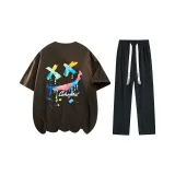 Комплект одежды (Кофейный топ + Черные повседневные штаны)