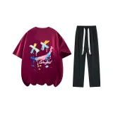 Комплект одежды (Бордовый топ + Черные повседневные штаны)