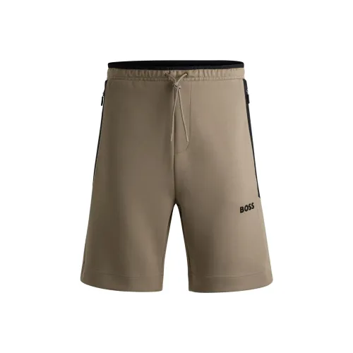 Hugo Boss Хлопковая Смешанная Ткань Шорты с 3D Логотипом Повседневные Шорты Мужские Коричневые