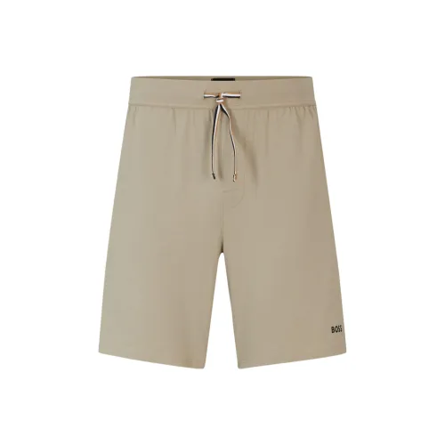 Hugo Boss Эластичные хлопковые шорты для пижмы с логотипом повседневные шорты мужские светлый умбра