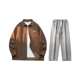 Set (Кофейная рубашка + Светло-синие джинсы)