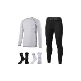 Трехпредметный комплект (Белая длинная рубашка с длинным рукавом + Черные штаны + 1 черные и 1 белые баскетбольные носки)