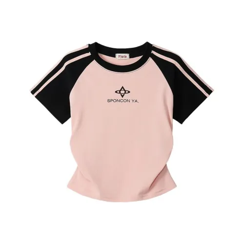 FEIERDAOSHANGDEMAO Реглан-рукав Т-рубашка Женская Черный Розовый