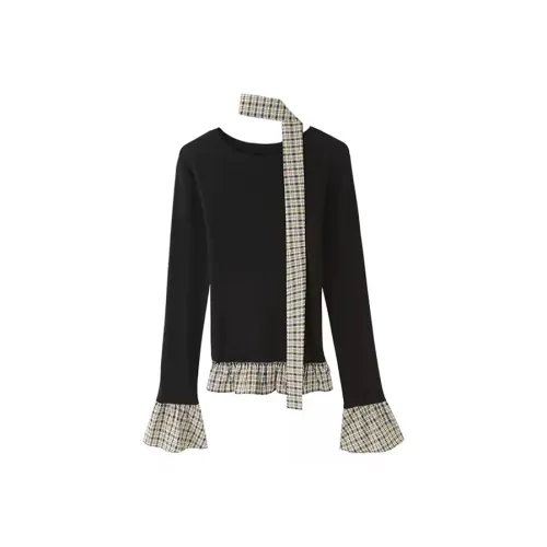 SYEEE WITH U Расклешенный рукав T-рубашка Женская Черная