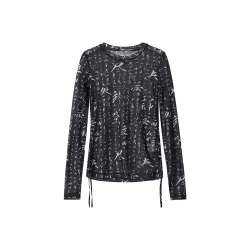 CALL ME THIS Длинный рукав Т-рубашка Женская Черный Белый