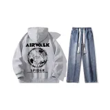 Комплект (Фотиния Серый Топ + Темно-Синие Джинсы)