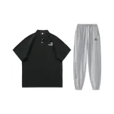 Чёрная короткая рукавная рубашка + светло-серые штаны