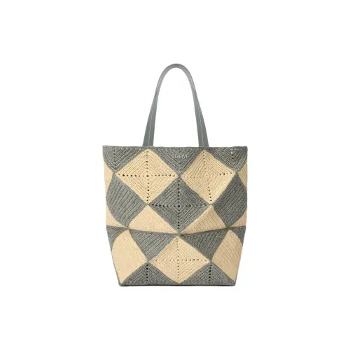 LOEWE Puzzle Fold Рафия Сумка для покупок Сумка на плечо Экстра-большая Мужская Серый и Бежевый