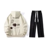 Комплект одежды (Абрикосовый свитшот + Черные джинсы)