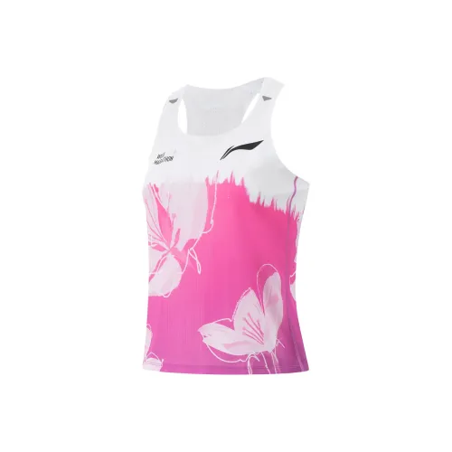 Подкладка Running Collection Бег Майка Женская Стандартная Белая Флуоресцентная Розовая Фиолетовая Флуоресцентная Числа Розовая