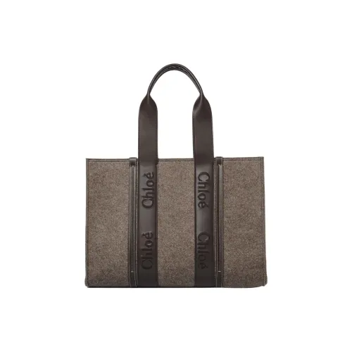 Chloe Woody Телячья кожа Тоут Сумка Сумка для покупок Сумка на плечо Сумка Большая Женская Коричневая