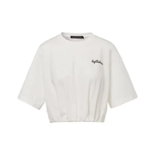 LOFT SHINE SS22 Круглый вырез Прямой крой Локоть Длина Sleeved T Рубашка Женская Белая