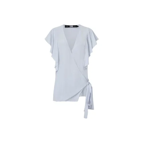 Karl Lagerfeld Рубашка с оборкой на рукаве женская синяя