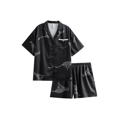 Same Language Пижамный комплект Женские Дневной Черный·Cheetah