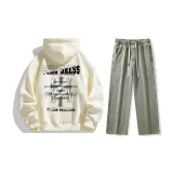 Комплект одежды (Абрикосовый свитшот + грязно-желтые джинсы с эффектом вымытого)