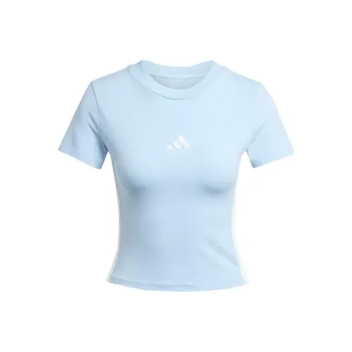 Adidas ESSENTIALS3 Stripes Regular T-Shirt Women's Radiant Blue White Adidas ESSENTIALS3 Полосы Стандартная Футболка Женская Radiant Blue Белый
