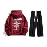 Комплект одежды (Бордовая толстовка + Черные джинсы с эффектом вымытого)