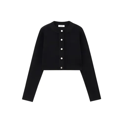 Sandro FW22 Круглый вырез Свободный крой Длинный рукав Трикотаж Женский Черный