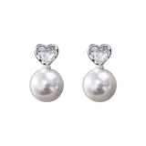 Серьги-гвоздики с жемчугом 12MM Сердце, с иглой из чистого серебра 999 пробы