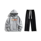 Комплект одежды (Свитшот серого цвета Фотиния + Черные джинсы с эффектом вымытого)