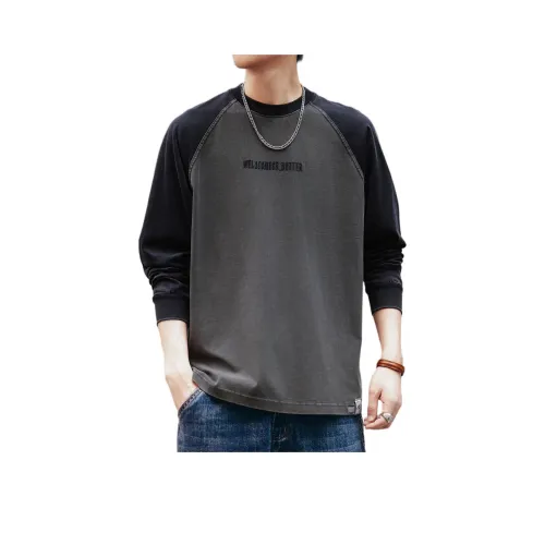 GELANLU Осенний T-рубашка свободного кроя унисекс черный серый