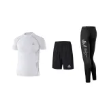 Трехкомпонентный комплект (Белая рубашка с коротким рукавом + обтягивающие штаны + спортивные шорты)