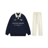 Комплект (Темно-синий топ + Абрикосовые штаны)