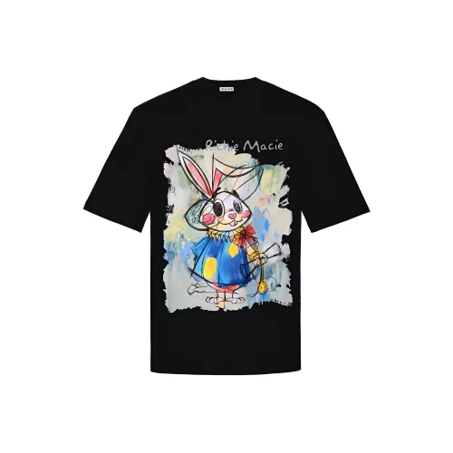 Richie Macie Рукав с спущенным плечом Короткий рукав T-рубашка Унисекс Черный