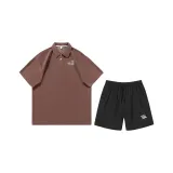 Верблюжий цвет, рубашка с коротким рукавом + черные шорты
