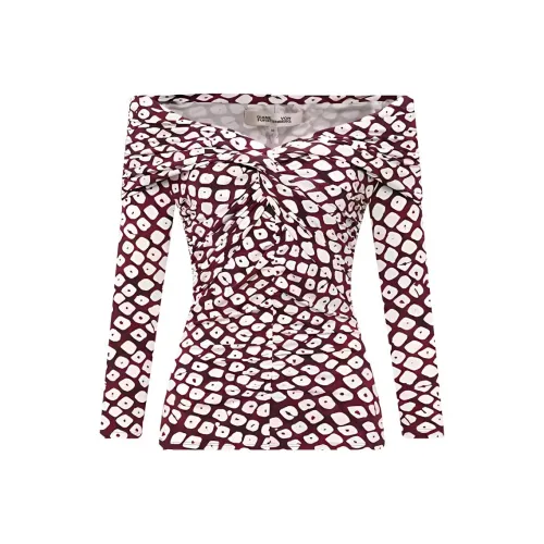 DVF Diane Von Furstenberg Геометрический с принтом Off The Плечо 3 4 Длинный рукав Т-рубашка Женская Бургунди