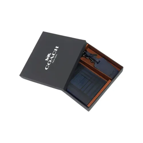 COACH Коровья кожа Держатель для паспорта Мужской Полночь Морской синий Черный Антиквар Никель